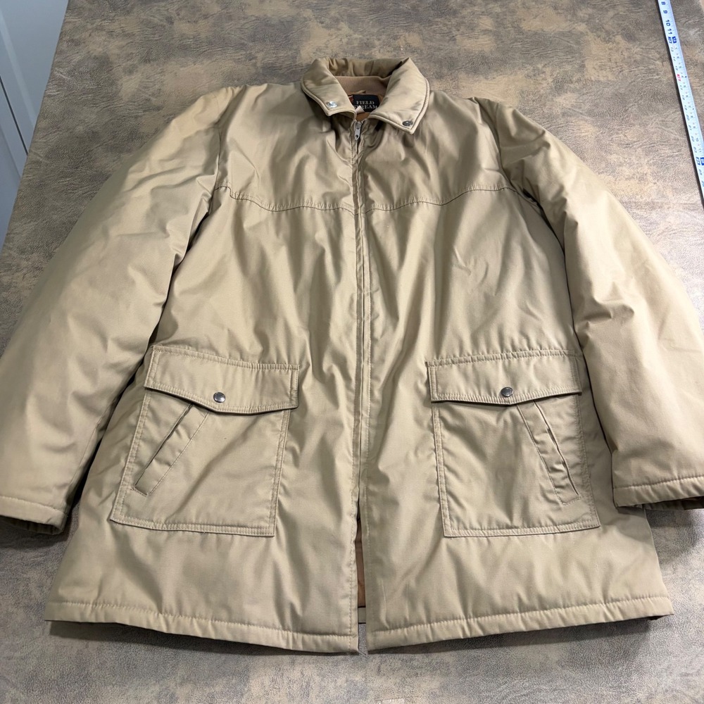 Field‎ and Stream Parka Jacket Mens 2XL 50 Long Tan Quilt Lined Chore Coat VTG